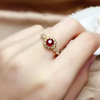 MeiBaPJ טבעי חדש שרף רובי חן פשוטה הטבעת לנשים אמיתי 925 כסף סטרלינג בסדר תכשיטים לחתונה