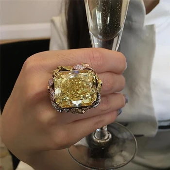 Hyperbole14K זהב שמפניה טבעי טבעת יהלום עבור נשים טהור Bizuteria Bague בינוני חן 14K זהב צהוב טבעות תכשיטי