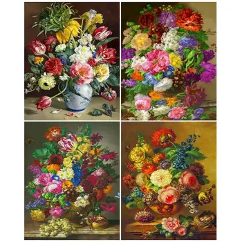 GATYZTORY מסגרת ציור לפי מספרים 40x50cm ערכות קלאסית פרחים ציור לפי מספרים למבוגרים ערכות המתנע Diy מתנה יצירות אמנות