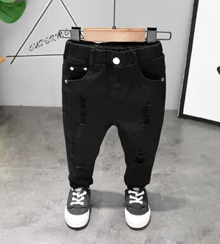 חדש הבנים מהדורת ג 'ינס לבן שבור מערות קאובוי מכנסיים ג' ינס ילדים 2021 תינוק ג 'ינס של ילדים ג' ינס אופנת רחוב
