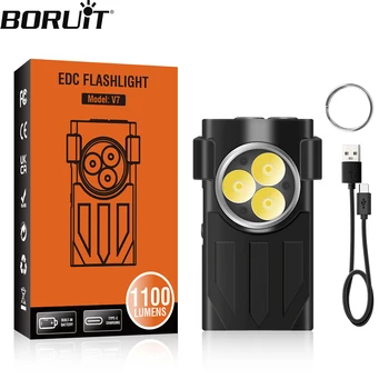 BORUiT V7 מיני EDC פנס LED נייד מחזיק מפתחות לפיד 10 מצבים מסוג-C נטענת לעבודה קלה עם מגנט UV פנס קמפינג