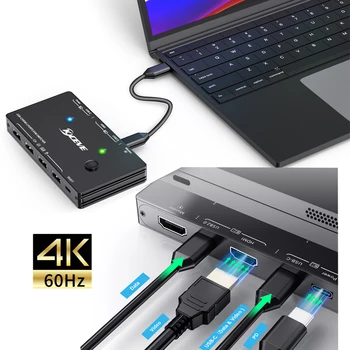 שליטה על 2 מחשבים לחלוק מקלדת עכבר צג 2 1 Plug and Play USB-C/HDMI KVM switcher רכזת USB 4k@60Hz המשחק מתג