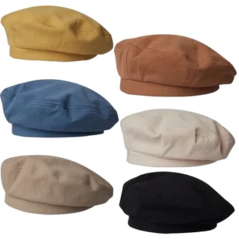 כותנה נשים כובעי חורף כובעי וינטג צרפתית משובצת העליון ההגירה צבאי כובע צייר כובע 2021 סתיו בנות כובעי הכובעים