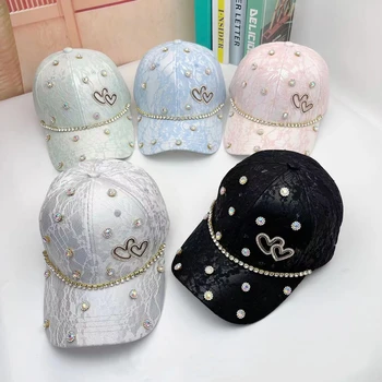 אופנה חדשה מעצב הקיץ כובע בייסבול עבור נשים לב אוהב ריינסטון כובעי SunHats רחוב Kpop חיצונית הקסדות היפ הופ כובע