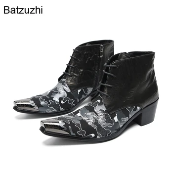 Batzuzhi בעבודת יד של גברים מגפי נעליים מחודדות קצה המתכת שרוכים עסקית רשמית, מסיבה, חתונה מגפי גבר 6.5 ס 