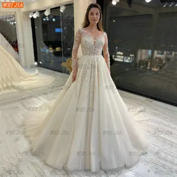 יוקרה ואגלי שמלות כלה 2023 לבן Vestido De Casamento ארוך שרוולים Appliqued או הצוואר נשים כלה שמלת שנהב Trouwjurk