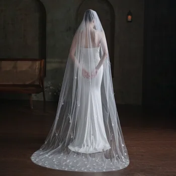 פשוט רך טול רעלות חתונה עבור כלות לבן ארוך שכבה אחת ואלס רעלה עם מסרק 3D הפרחוני כלה אביזרי חתונה