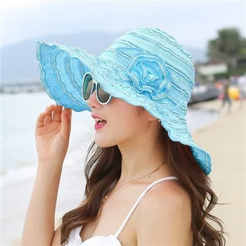 בקיץ כובע לנשים גדולה שוליים רחבים, חוף השמש, כובע מתקפל קרם הגנה UV כובע פנמה עצם Sunhat
