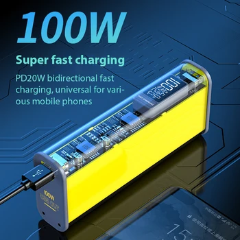 בנק כוח PD100W סופר מהיר תשלום Powerbank 20000mA USB TPYE C גבוהה-כוח סוללה תצוגת כוח מטען לטלפון הסלולרי הנייד