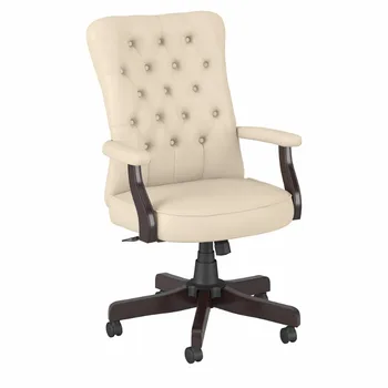 בוש רהיטים פריוויו גבוהה המצויץ כיסא משרדי עם נשק עתיקים עור לבן