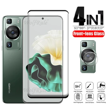 4 ב-1 עבור Huawei P60 זכוכית עבור Huawei P60 זכוכית מגן HD מלא כיסוי מעוגל סרט מגן מסך עבור Huawei P60 עדשה סרט