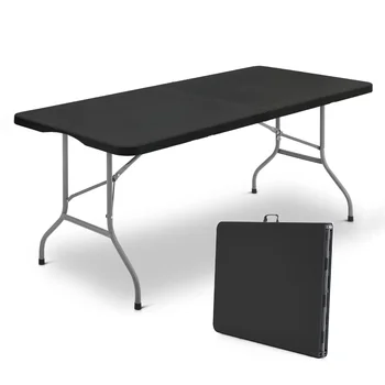 6ft שולחן מתקפל, נייד שולחנות פלסטיק למסיבות, פיקניק, קמפינג, שחור קמפינג השולחן