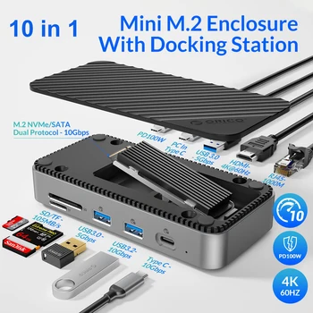 רכזת USB תחנת עגינה עם מ. 2 NVMe SATA SSD המתחם החיצוני 10Gbps 4K 60Hz HDMI-Com RJ45 SD/TF עבור מחשב נייד Macbook טלפון