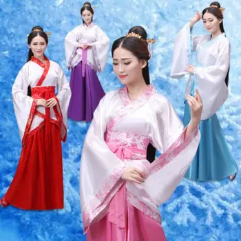 משי סיני החלוק Hanfu תחפושת נשים בנות קימונו סין המסורתית בציר אתני עתיק שמלת ריקוד תלבושות Cosplay