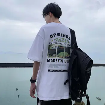 כותנה קצר שרוול חולצת הטריקו של גברים ההגירה מגמה הונג קונג בסגנון 2023 הקיץ מכתב הדפסה חופשי כל התאמה תלמיד חולצה y2k