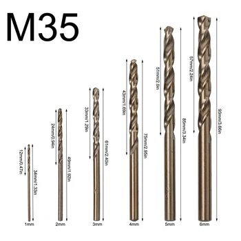 6 יח 'HSS M35 קובלט מצופה מקדחת טוויסט קצת להגדיר סיבוב הסכין 1.0-6.0 מ