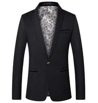 חדש לגברים חליפה בצבע אחיד לבוש עסקי על כפתור אחד דק מתאים כותנה החליפה מעיל ז ' קט A155