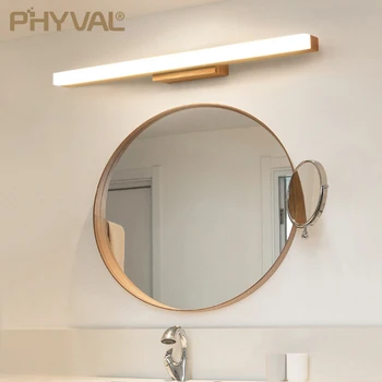PHYVAL LED מנורת קיר עבור חדר דקור עץ במראה מנורות קיר יהירות מנורות LED מודרנית קיר גופי תאורה תאורה פנימית