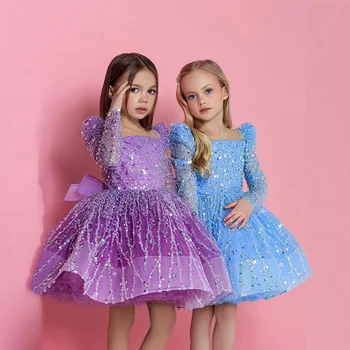 2023 יוקרה פאייטים שמלה עבור ילדים ילדה ילדים אופנתי ואלגנטי גזה שמלת נשף עבור 1 מסיבת יום הולדת לילדים קרנבל תחפושות