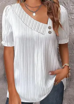 אופנה אישה 2023 חולצה קיץ חדש יומית פשוטה אסימטרי צווארון כפתור עיצוב מוצק צבע החולצה בסגנון העירוני