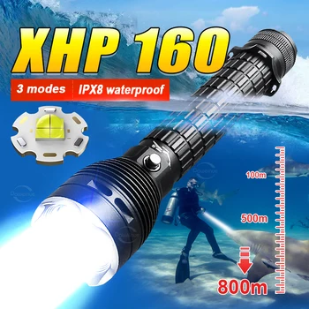 החדש XHP160 צלילה פנס LED חזקה הפנס נטענת מתחת למים המנורה IPX8 צלילה עמיד למים פנס